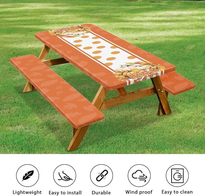 Elastic Fitted Table Cloth for Camping Party Supplies with Elastic Band Thanksgiving Print Camping Essentials Accessories Fitted Outdoor Tablecloth