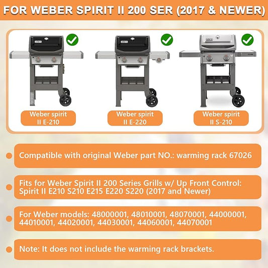 67026 Warming Rack for Weber GS4 Spirit 2 Grill Parts Spirit II E210 S210 E215 E220 S220, Replacement Parts for Weber Spirit II 2 Burner Grills Accessories with Up Front Control Stainless Steel