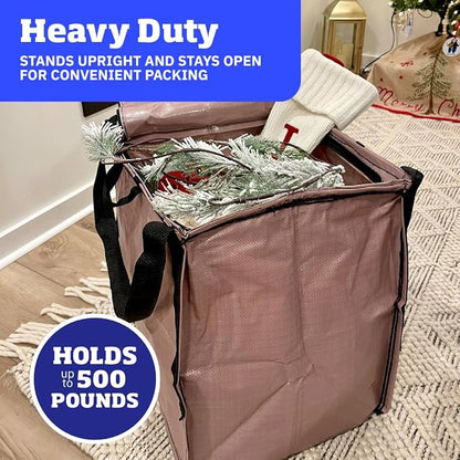 DURASACK 22-Gallon Zipper Top Heavy Duty Storage Tote Bags, 4-Pack, Mauve | Rugged Woven Polypropylene Moving Bag, Reusable Self-Standing Design, Holds up to 500 Pounds