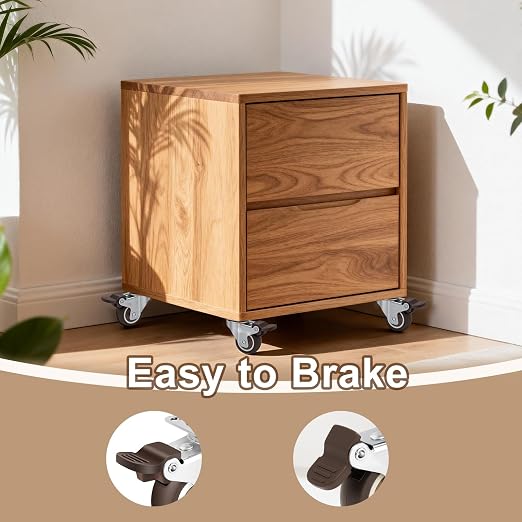 Nefish 1.5 Inch Caster Wheels Rubber Castor with Brake 360 Degree Rotation Top Plate Swivel Casters for Furniture, Table and Toolbox, 300 Pounds Capacity for Set of 4 (Free Screws and Screwdriver)