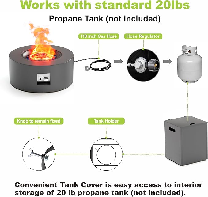 2-Piece Outdoor Propane Fire Pit Table Set w Tank Side Table 30'' Round Fire Pit Table 2-in-1 Firepit Table for Outside Patio Gas Fire Pit w 304 Stainless Steel Burner 50,000 BTU, Dark Gray