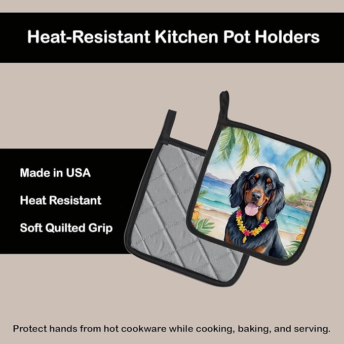 Caroline's Treasures Gordon Setter Luau Pair of Pot Holders Kitchen Heat Resistant Pot Holders Sets Oven Hot Pads for Cooking Baking BBQ, 7 1/2 x 7 1/2