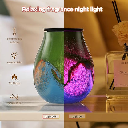 Glass Electric Wax Melt Warmer Oil Burner with Stable Heating PTC Reusable Silicone Tray 7 Colorful Changing Led Light Night Light Scent Warmer for Home Fragrance Warmers-GreenTimer