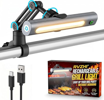 Grill Light BBQ Accessories Rechargeable: Bright 300lm LED Grill Light - IPX5 Waterproof & 3H Fast USB-C Charging - Magnetic & 360° Handle Mount Smoke Accessories - Grilling Gifts for Men Dad Husband