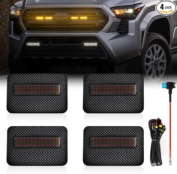 Grill Light for Tacoma SR 2024 2025, Smoked Shell Amber LED Front Grille Lights Fit for Tacoma SR5