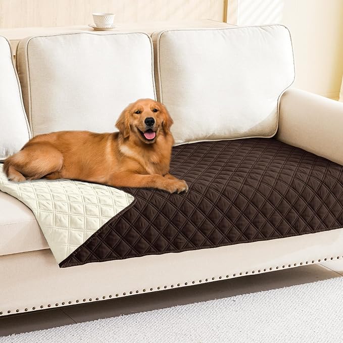 Smiry Waterproof Reversible Pet Couch Covers for Dogs | Pet Friendly, Soft Fabric, Washable Sofa Furniture Protector for Dogs Cat Kids, Checkered (40"x70", Chocolate/Beige)