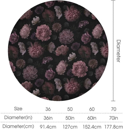 Vintage Florals Round Tablecloth, Gothic Summer Garden Peonies Flowers Rustic Roses Boho Botanical Plant Water Resistant Wipeable Table Cover for Picnic Party Holiday Kitchen Dinner Table 70"