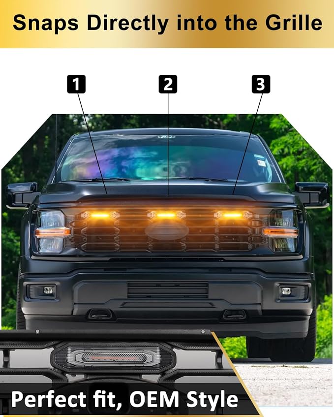 Front Grill Raptor Lights for Ford F150 2024 2025 2026 (Yellow, XL) | 5th Gen F150 Grille Marker Lights, Waterproof F150 LED Lights Accessories, Snap-in Installation, OEM Style, Off-road Driving