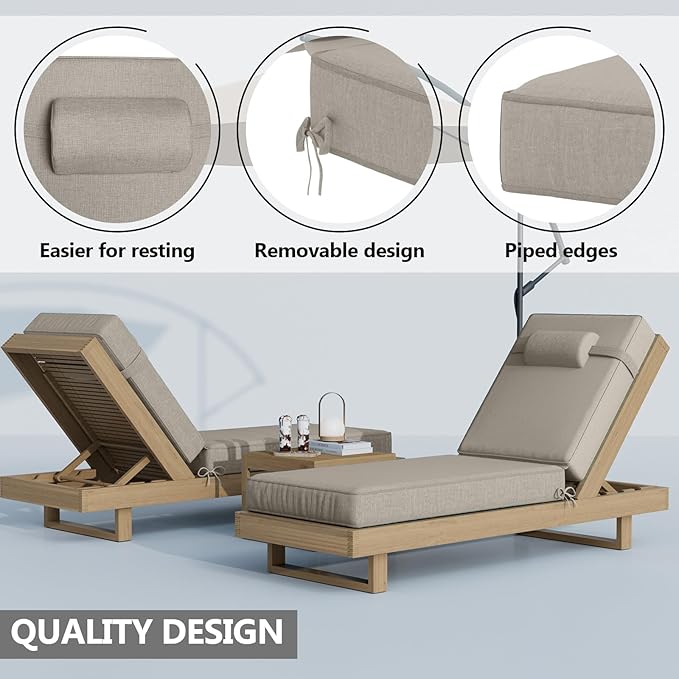 80 x 26 x 4 Inch Olefin Chaise Lounge Cushions, Lounge Chair Cushions with Headrest for Outdoor Furniture - Weather and Fade Resistant Patio Replacement Furniture Lounge Chair Cushion Set of 4