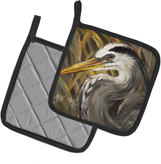 Caroline's Treasures JMK1229PTHD Blue Heron Pair of Pot Holders Kitchen Heat Resistant Pot Holders Sets Oven Hot Pads for Cooking Baking BBQ, 7 1/2 x 7 1/2