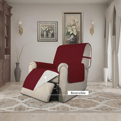 Easy-Going Reversible Couch Cover, Recliner 22 in, Christmas Red/Ivory | Machine Washable Slipcover For Dogs, Water Resistant Furniture Mat For Living Room, Non-Slip Sofa Cover, Pet Friendly