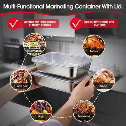 7-in-1 Grill Carry System, Stainless Steel Grill Prep Trays | Large Lidded Marinating Containers, Cutting Board, 2 Food Storage Containers with Lids, Stackable BBQ Gifts for Men