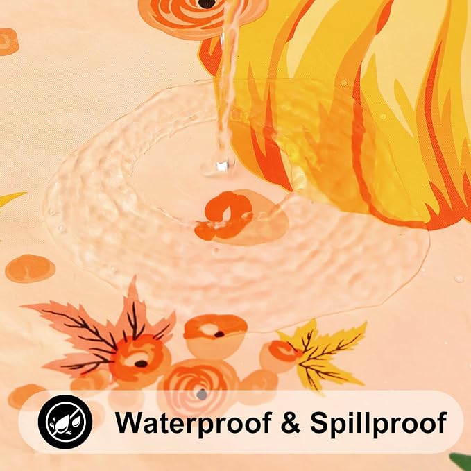 Smiry Thanksgiving Fitted Table Cover, Flannel Backed Vinyl Tablecloth | Waterproof Elastic Stretch Table Cloth, Wipeable Plastic Tablecloth for Autumn Harvest & Parties (Yellow & Orange, 42" x 42")