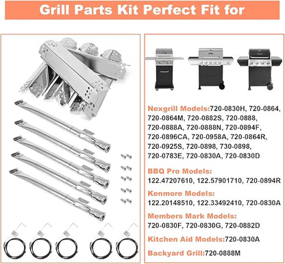 Grill Replacement Parts for Nexgrill 720-0830H 720-0888 720-0888N 720-0783E 720-0864M Stainless Steel 5 Pack Heat Shield Plate, Grill Burner Igniter Kit For Home Depot Nexgrill Replacement Kit