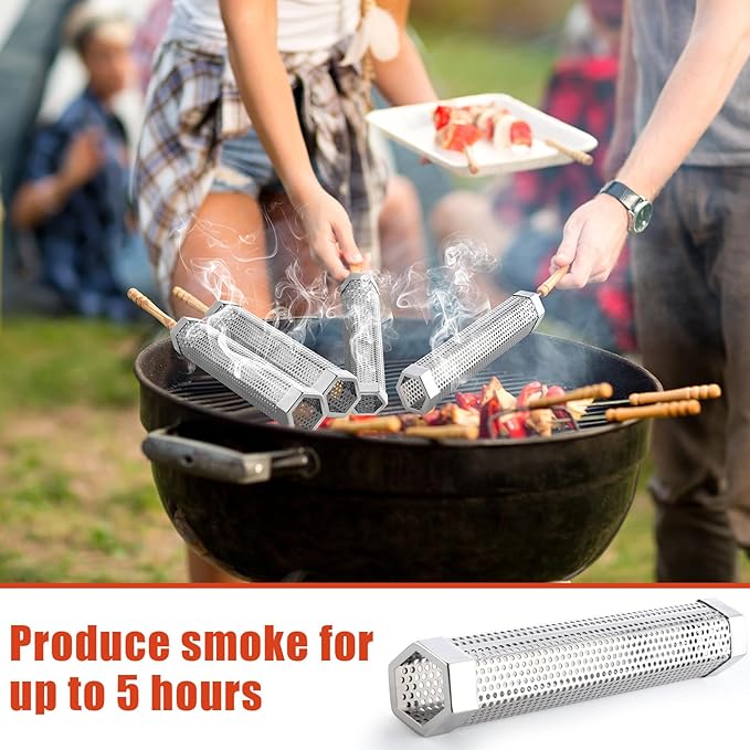 Tandefio 6 Pack 12" Pellet Smoker Tube for Pellet Grill Stainless Steel Smoker Tube for Hot or Cold Smoking with 3 Pack Brushes Portable BBQ Smoking Gas Grilling