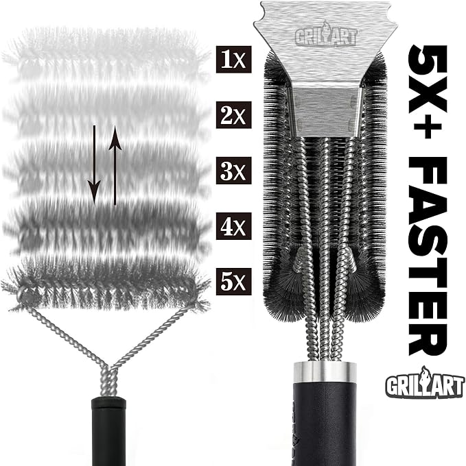 GRILLART Grill Brush and Scraper BBQ Brush for Grill, Safe 18" Stainless Steel Woven Wire 3 in 1 Bristles Grill Cleaning Brush, BR-4516 (Pack of 2)