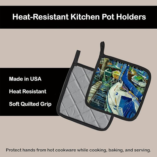 Caroline's Treasures JMK1245PTHD Sailboats Pair of Pot Holders Kitchen Heat Resistant Pot Holders Sets Oven Hot Pads for Cooking Baking BBQ, 7 1/2 x 7 1/2