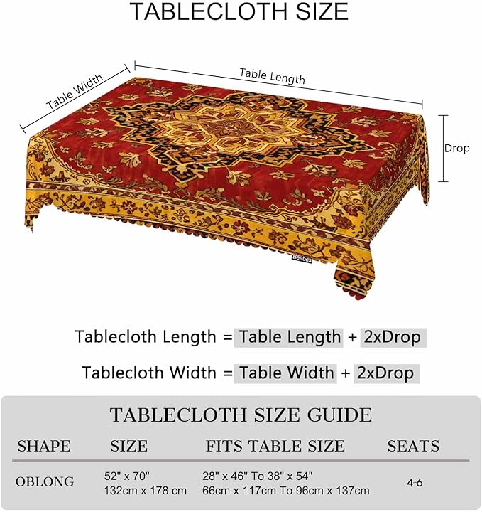 Rug Dinner Tablecloth Table Cover, Geometric Bohemian Style Carpet Rug 52x70 Inch Table Cloth Dust-Proof Table Cover Protector for Home Restaurant Picnic Camping BBQ Coffee, Red