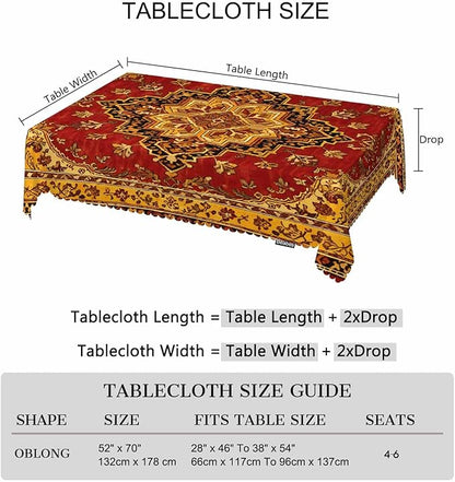 Rug Dinner Tablecloth Table Cover, Geometric Bohemian Style Carpet Rug 52x70 Inch Table Cloth Dust-Proof Table Cover Protector for Home Restaurant Picnic Camping BBQ Coffee, Red