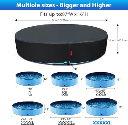 QH.HOME 87 inch Kiddie Pool Cover Round, Collapsible Dog Pool Cover with Super Windproof Ratchet Design, Odorless Waterproof Fabric Material and - Only Cover
