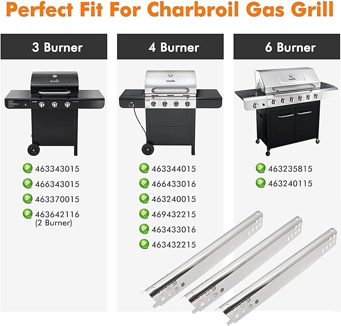 Grill Replacement Parts for Char-Broil Advantage 3 Burner 463343015, 463340315, 463335115, 463435115, 463436815, 463370015, 463234815. Heat Plates, Carryover Tubes for Charbroil Advantage Grill Parts.