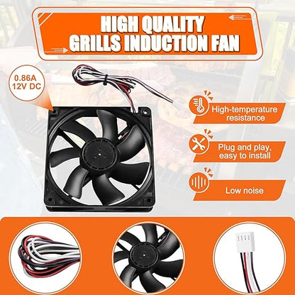 KIT0411 Pellet Grill Induction Fan Motor for Traeger D2 Pro 780 575, Ironwood 650 885, Silverton 620 810, Century 885, Oven Circulation Fan Replacement Part 11925SA-12R-BU, 0.86A 12V DC