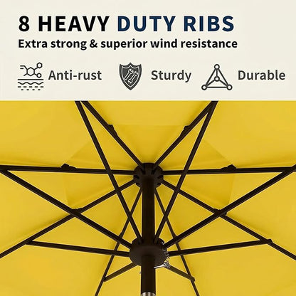 10FT Patio Umbrella 3 Tiers Outdoor Market Umbrella w/Push Button Tilt, Crank, UV and Waterproof Table Umbrella for Garden, Pool, Backyard, Deck, Lawn, Sunshine Yellow