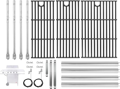 Grill Replacement for Charbroil Performance 4-Burner Gas Grills 463344523 463352521 463354021 463365021, 17" Cast Iron Cooking Grates, Stainless Steel Heat Plates, Burner Tubes & Igniters Parts Kit