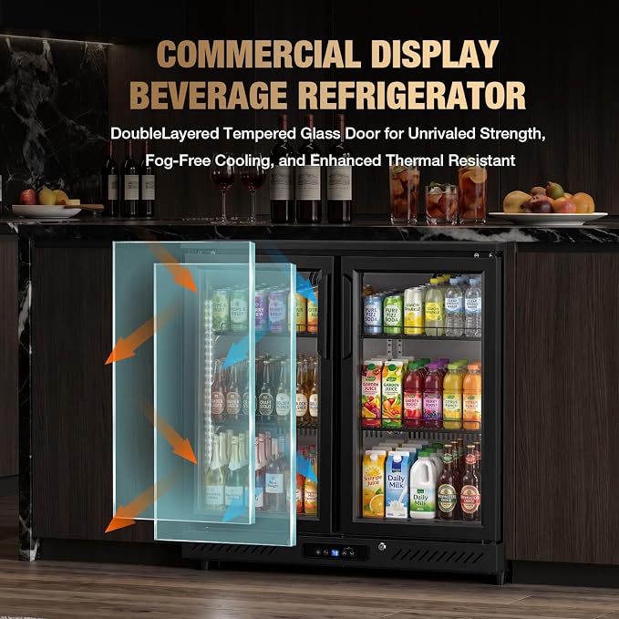 Electactic 6.5 Cu.Ft Wine & Beverage Refrigerator, Double Glass Door Beverage Cooler, Built-in & Freestanding Drink Fridge with LED Light, for Bar, Kitchen, Office