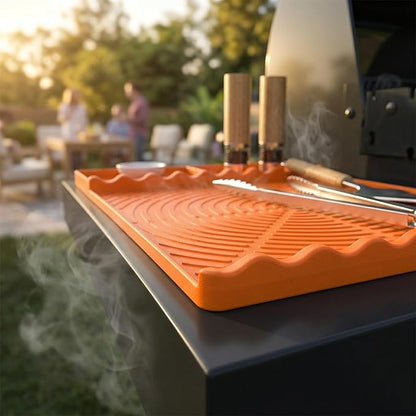 Silicone Grill Mat Compatible with Blackstone,Heat Resistant,16 x 11.5 Inches,Three-Zone Design with Storage Compartment, Dishwasher Safe (Orange)