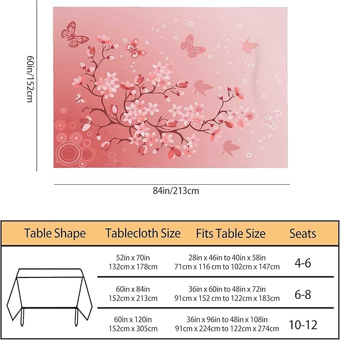 TKS MITLAN Pink Cherry Blossom Decorative Rectangle Tablecloth Japanese Cherry Tree Polyester Table Cloths Kitchen Table Cover for Dining BBQ Picnic Coffee Table 60 x 84 Inch 6-8 Seats