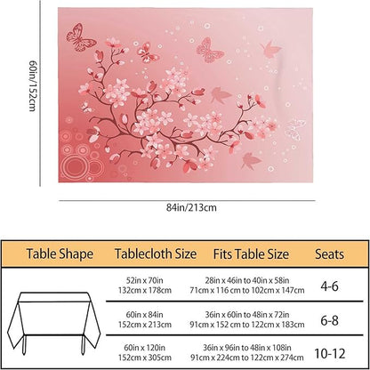 TKS MITLAN Pink Cherry Blossom Decorative Rectangle Tablecloth Japanese Cherry Tree Polyester Table Cloths Kitchen Table Cover for Dining BBQ Picnic Coffee Table 60 x 84 Inch 6-8 Seats