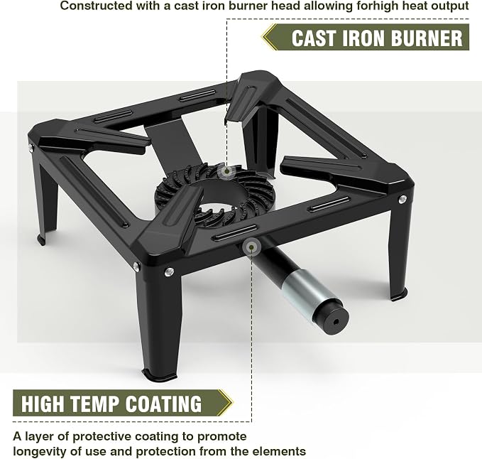 BESTFIRE Portable Single Burner Propane Stove, Cast Iron Outdoor Camping Wok Gas Cooker with Regulator Hose for Tailgating & Backyard Seafood Boil