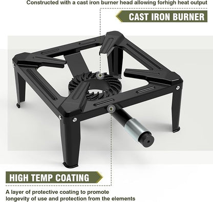 BESTFIRE Portable Single Burner Propane Stove, Cast Iron Outdoor Camping Wok Gas Cooker with Regulator Hose for Tailgating & Backyard Seafood Boil