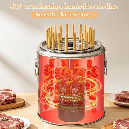 2-in-1 Charcoal Barrel Grill,Freely Switch Between the Grill Rack and Grill Mesh,20 Skewer Smokeless Portable Outdoor BBQ Grill with Stainless Steel Surround,Outdoor Cooking for Picnics Camping