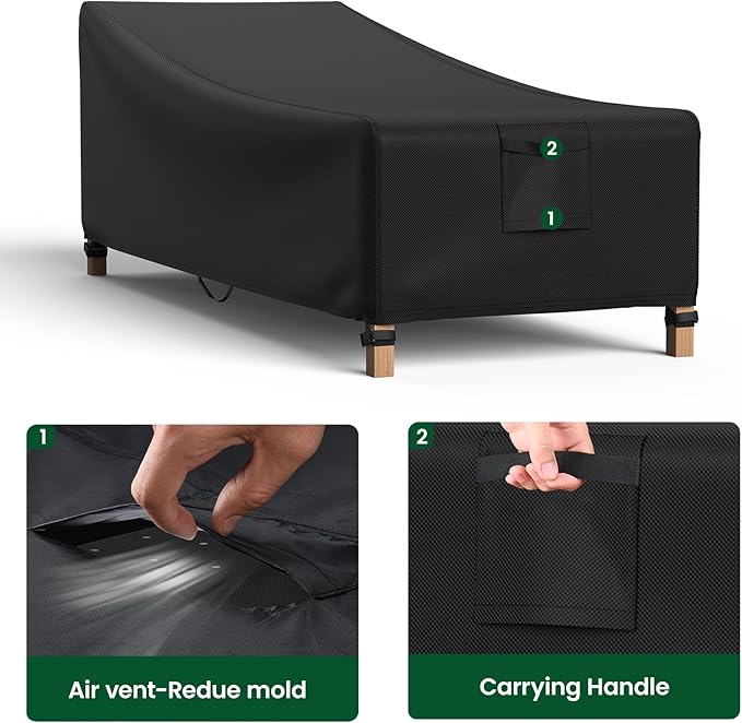 Mrrihand Chaise Lounge Cover, Patio Furniture Covers, Patio Lounge Chair Cover Waterproof and UV Resistant, Oxford Heavy Duty Outdoor Furniture Covers with Air Vent 2 Pack - 68L x 30W x 30H inch