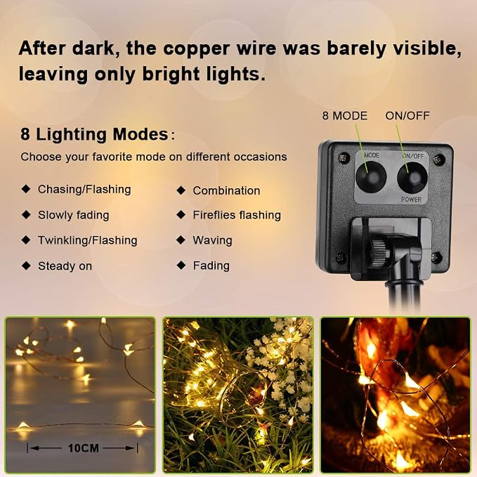 Brizled Solar Fairy Lights Outdoor, 2 Pack 200 LED 66FT Solar String Lights | 8 Mode; Warm White; Waterproof; Twinkle Solar Powered Lights Outside Starry Mini Light String for Christmas Garden Party Tree