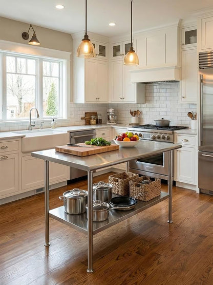 Atelicf NSF Stainless Steel Prep Table 24X60 inch, Rounded Flat Top | Commercial-grade table for restaurants, kitchens, food trucks, breweries, bars, garages, and outdoor BBQ
