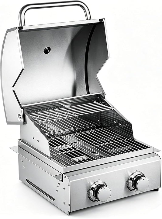 2-Burner Built in Grill, Stainless Steel Propane Grill with Drawer-Style Oil Drip Tray, 20,000 BTU for Patio Backyard Parties Barbecue