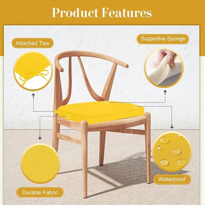 Cozyide Outdoor Chair Cushions, Waterproof Patio Seat Cushions with Adjustable Straps, Round Corner Patio Chair Cushions for Garden, Yellow, 17x16x2 Inch (Pack of 4)