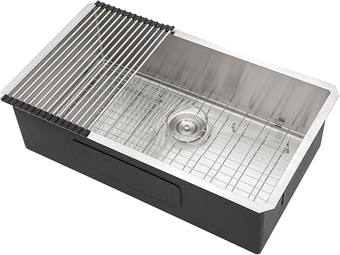 Undermount Kitchen Sink - 33 Inch Undermount 16 Gauge Stainless Steel Kitchen Sink Under Counter Single Bowl Sinks Round Corner, 33"x19"x9" #TLU-0024