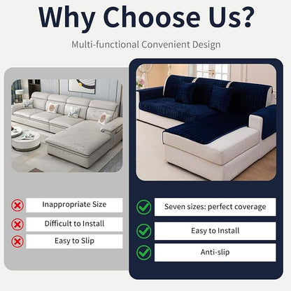 Velvet Couch Cover, Plush Sectional Sofa Cover Washable, Anti Slip Sofa Slipcover for Loveseat, Furniture Protector Covers for Pets & Kids(1PC,Navy Blue,36"×47")