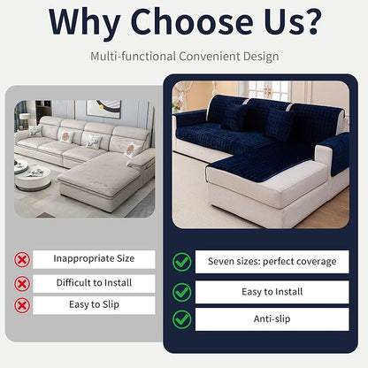 Velvet Couch Cover, Plush Sectional Sofa Cover Washable, Anti Slip Sofa Slipcover for 3-4 Cushions Sofas, Furniture Protector Covers for Pets & Kids(1PC,Navy Blue,36"×94")