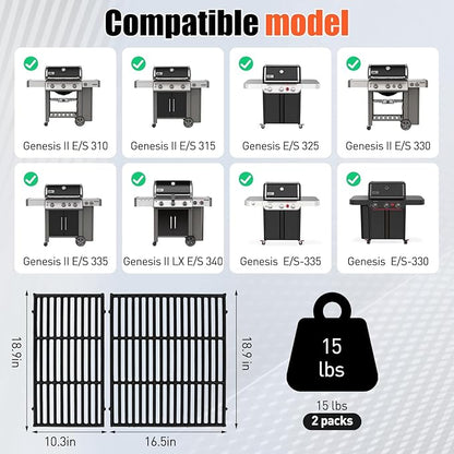 Grill Grates for Weber Genesis II/LX 300 and New 2022 Genesis 300 Series Grills, Genesis II E&S 310 315 320 325 340 335, 18.75" Grill Parts for Weber Genesis 2, Weber 66095 66802,66805, Cast Iron
