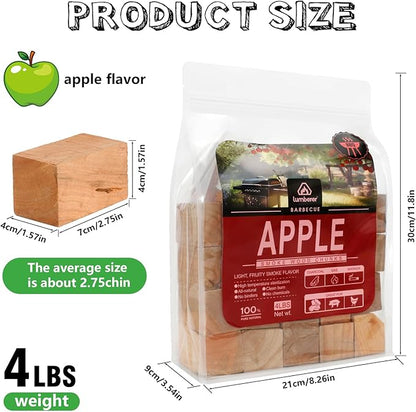 Lumberer Apple Wood Smoking Chunks – 100% Natural Hardwood for Smokers & Grills – Long-Lasting Burn (1+ Hours) – Light Fruity Smoke Flavor – 4LBS, High-Temp Sterilized & Clean Burn