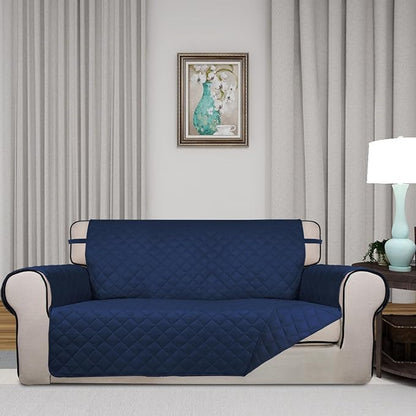 PureFit Reversible Quilted Couch Covers for Dogs Loveseat Sofa Cover 54" | Navy/Navy, Water Resistant Couch Protector, Washable Pet Couch Cover with Non Slip and Elastic Straps For Kids
