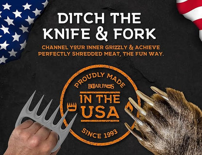 Bear Paws Meat Claws - The Original BBQ Meat Shredder Claws for Pulled Pork, USA Made - Easily Lift, Shred, Pull and Serve Pork, Chicken, Brisket and Turkey - Valentine’s Day Gifts for Men (Gray)