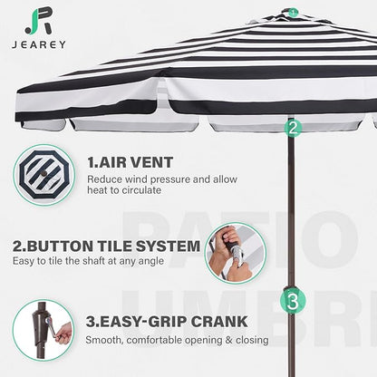 JEAREY 9 FT Patio Umbrella Outdoor, Table Umbrellas Market Umbrella w/Push Button Tilt/Crank, 8 Sturdy Ribs(Black White Striped)