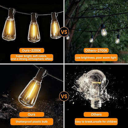 LED Outdoor String Lights 400ft Shatterproof Patio Lights with 212 Waterproof ST38 Vintage Bulbs(12 Spare), Dimmable Outside Hanging String Lights for Backyard Porch Balcony Party, Warm White