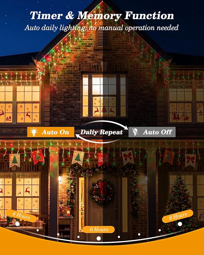 LitHome 48FT Color Changing Icicle Lights for Outside with Remote, 35 Colors Christmas Icicle Lights Outdoor Plug in, Warm White Icicle Light Indoor Connectable for Holiday Party Bedroom Decor